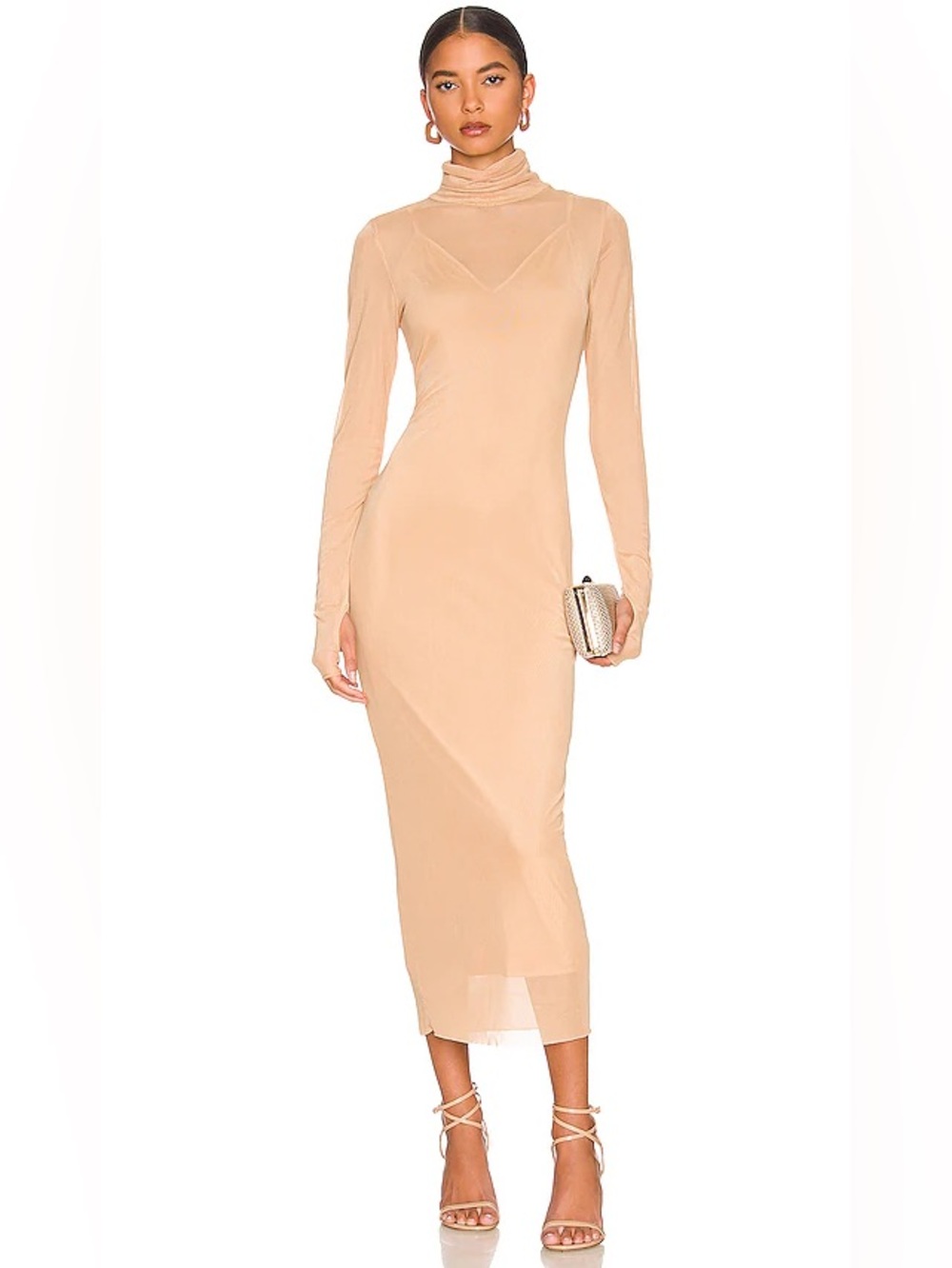 AFRM Shailene Long Sleeve Turtleneck Maxi Dress in Beige- small